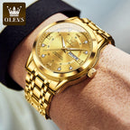 Luxuriöse Edelstahl-Quarzuhr für Herren, hochwertige Freizeit- und Business-Armbanduhr in Gold | 5513 