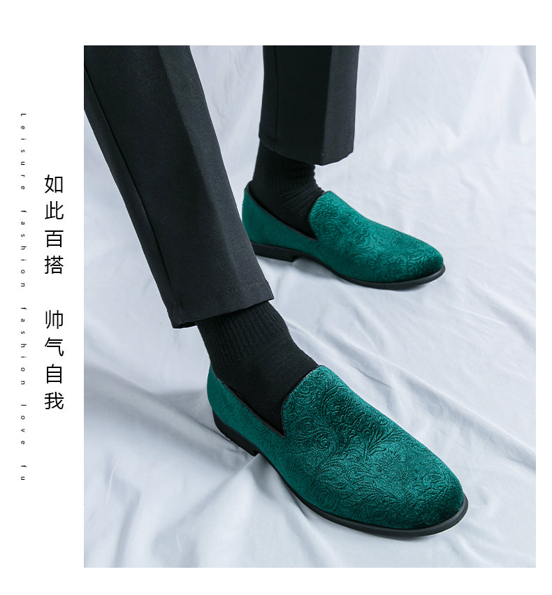 Men's Floral Suede Foot Stirrup Bean Shoes Cross Border Plus Size Leather Shoes | 2223