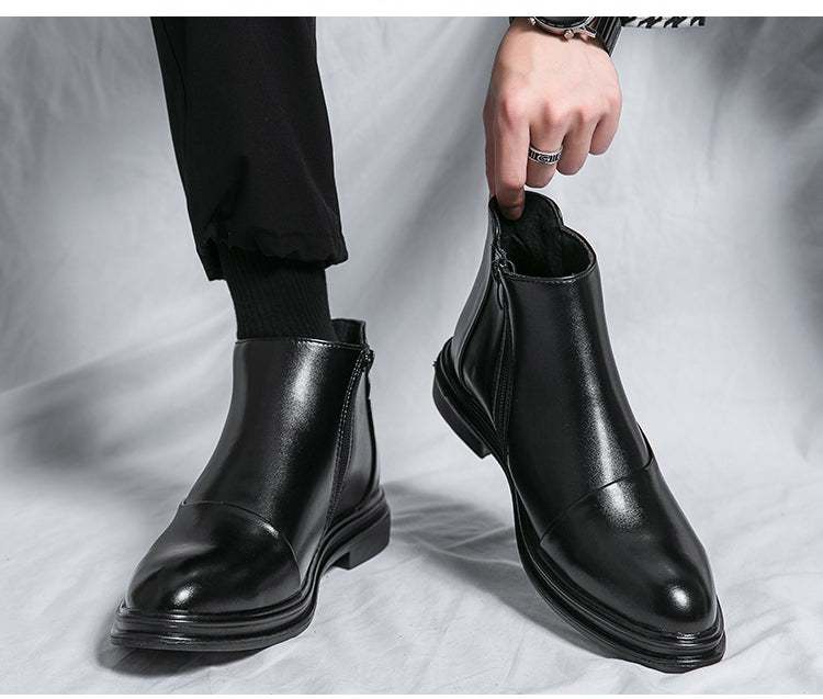 Bottes Martin montantes pointues en cuir antidérapantes avec fermeture éclair latérale | 8823 