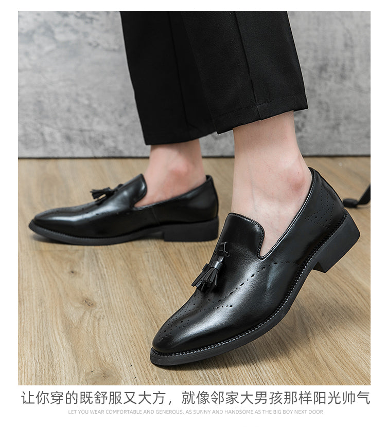 Genuine Leather Loafers Shoes Outdoor Pointed Tassel Casual Carved Leather Shoes | 8739