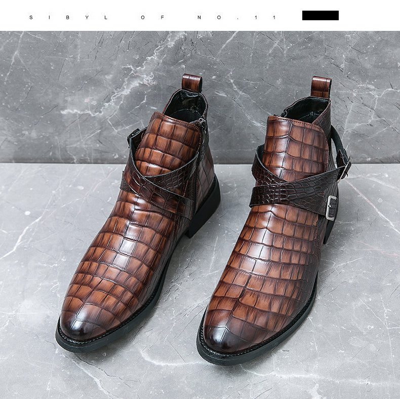 Reißverschluss geprägte High-Top-Lederschuhe Herren Vintage Martin Stiefel | 6805 