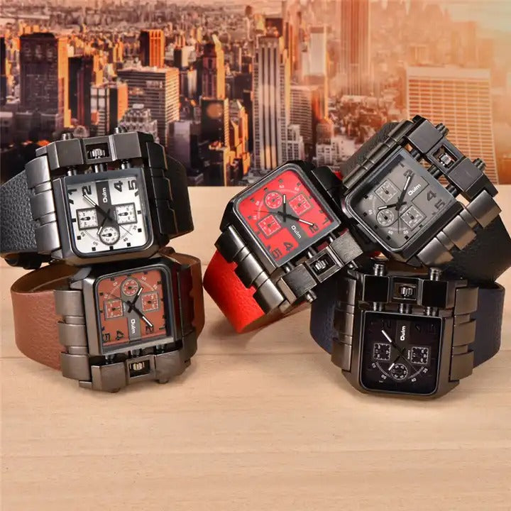 Herrenarmbanduhr Militär Armee Quadratisch Großes Zifferblatt Uhr Sport Lederarmband Quarzuhr | 3364 