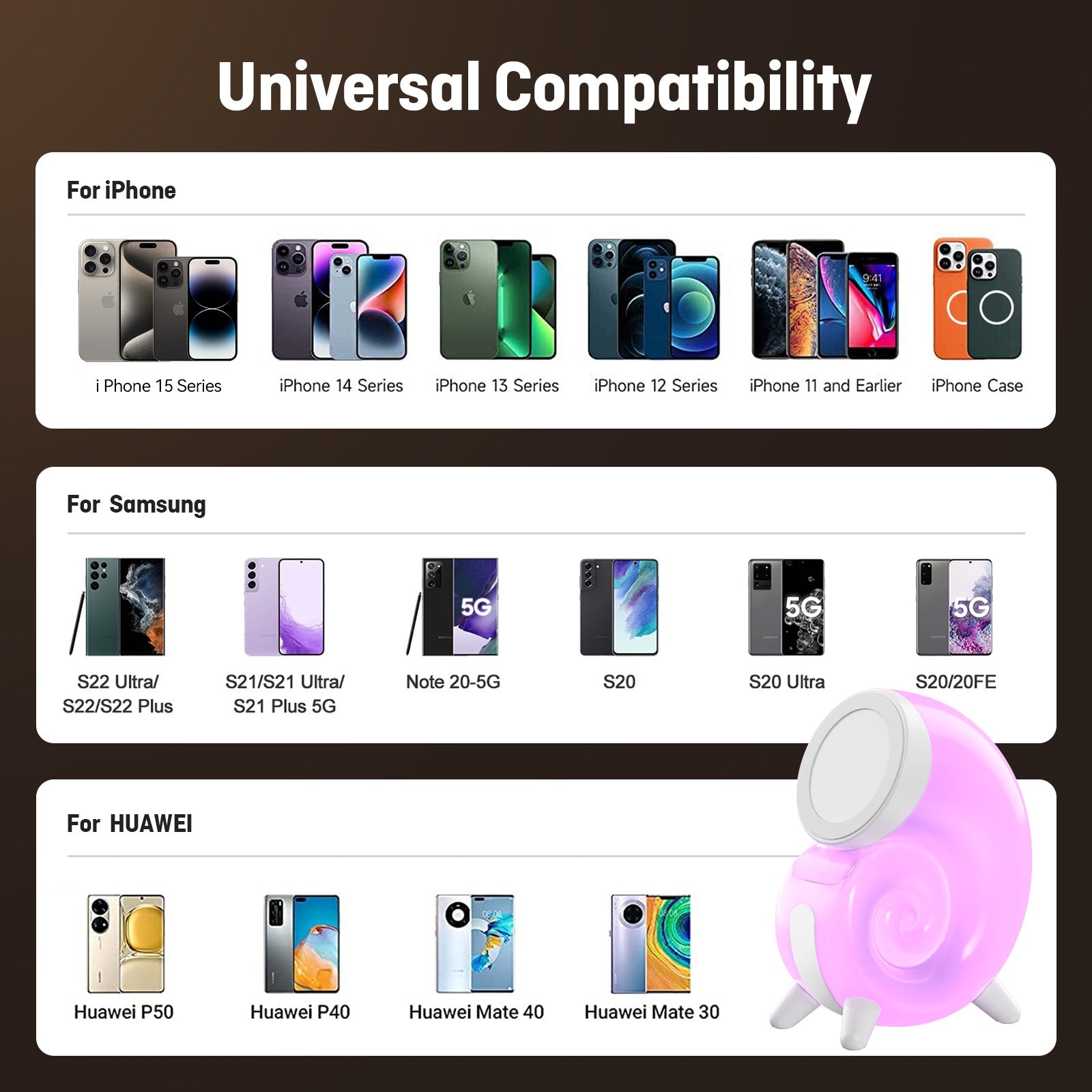 15 W kabellose Schnellladelampe für grenzüberschreitendes Aufladen, magnetischer kabelloser Handy-Ladeständer, Nachtlicht, Pat-Lampe | N70-C 