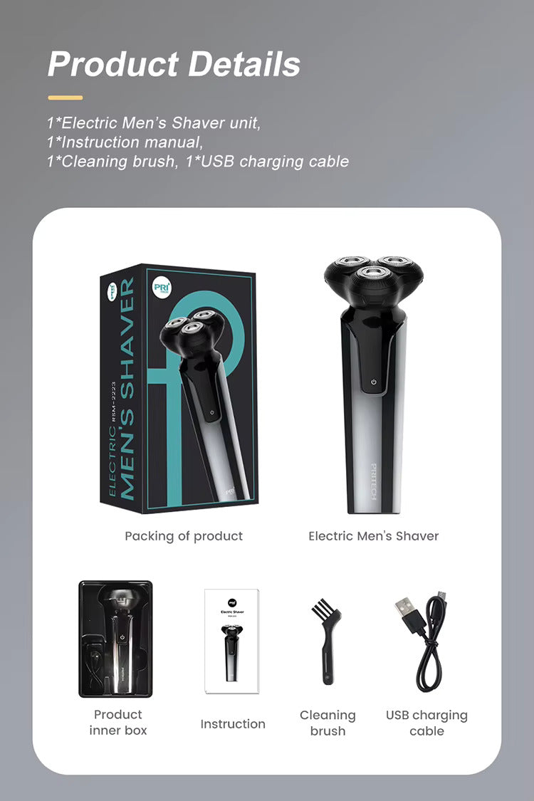 Elektrischer Herrenrasierer mit 3 Rotationsklingen für sanfte und präzise Pflege | RSM-2223 