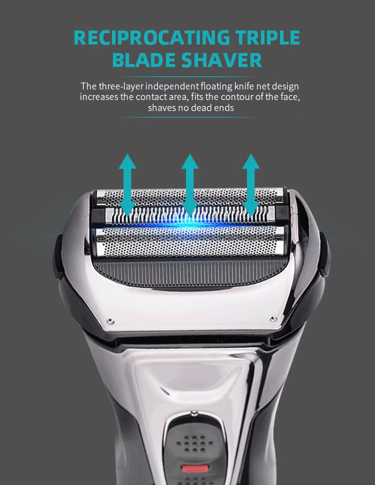 Dreifachklingen-Elektrorasierer für Herren, LCD-Display, IPX6, wasserdicht, wiederaufladbarer USB-Trimmer | RSM-1577 