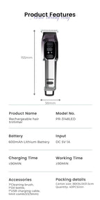 Kabellose, wiederaufladbare Haarschneidemaschine, professioneller Haarschneider für Männer | PR-3148LED 