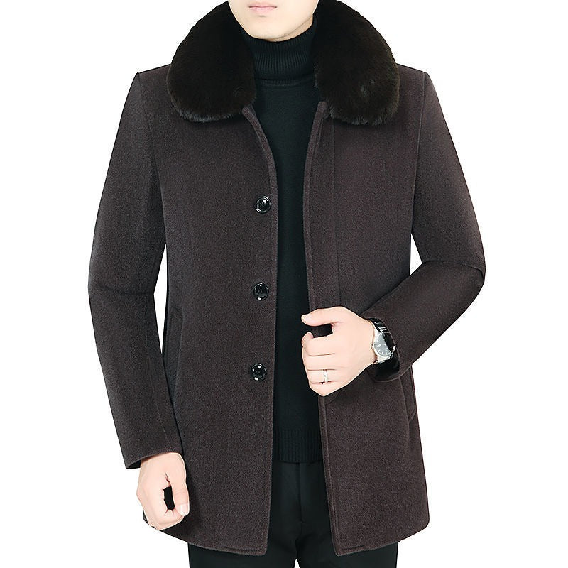 Men British Coat Wool Jacket Winter Heavy Cotton Slim Blend Casual Trench Coat | 805