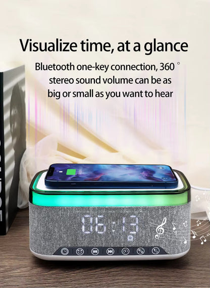 6 in 1 Alarm Clock Radio Wireless Charging Station with Bluetooth Audio & More | S01