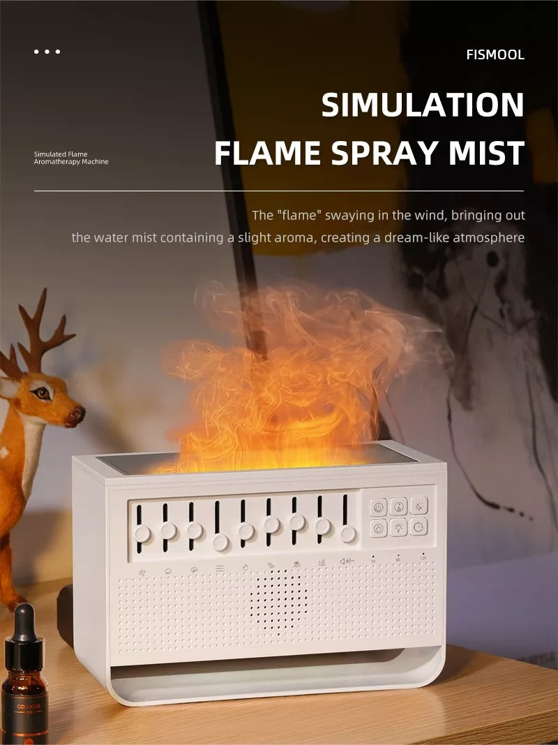 Neues, schickes Design, 200 ml, Babypflege, Schlafsimulation, 3D-Feuerlampe, Flamme, weißes Rauschen, USB-Musik, Diffusor für ätherische Öle | VR-WN03 