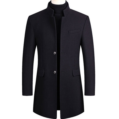 Men's Classic Woolen Jacket Coat Thick Mid-Long Trench Premium Wool & Blends Coat | 2811