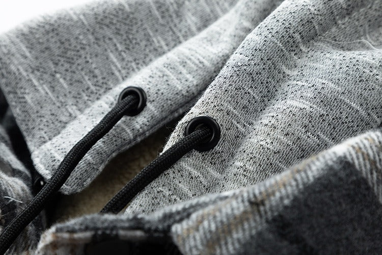 Hochwertige Winterjacke für Herren, karierte Wolle, schweres Übergrößenhemd, karierter Kapuzenmantel, Oversize-Oberteil | 88027 