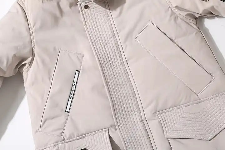 Herren Daunenjacke Mittellang Kapuze Pelzkragen Plus Samt Arbeitskleidung Entendaunenmantel | 896 