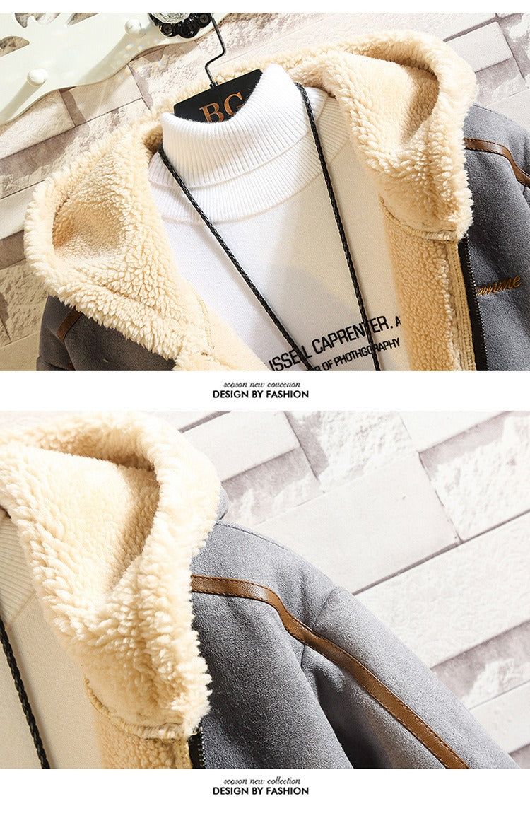 Herren Retro Polar Fleece Arbeitskleidung Baumwollmantel Stehkragen Kapuze Loose Fit Freizeitjacke | A048MY10 