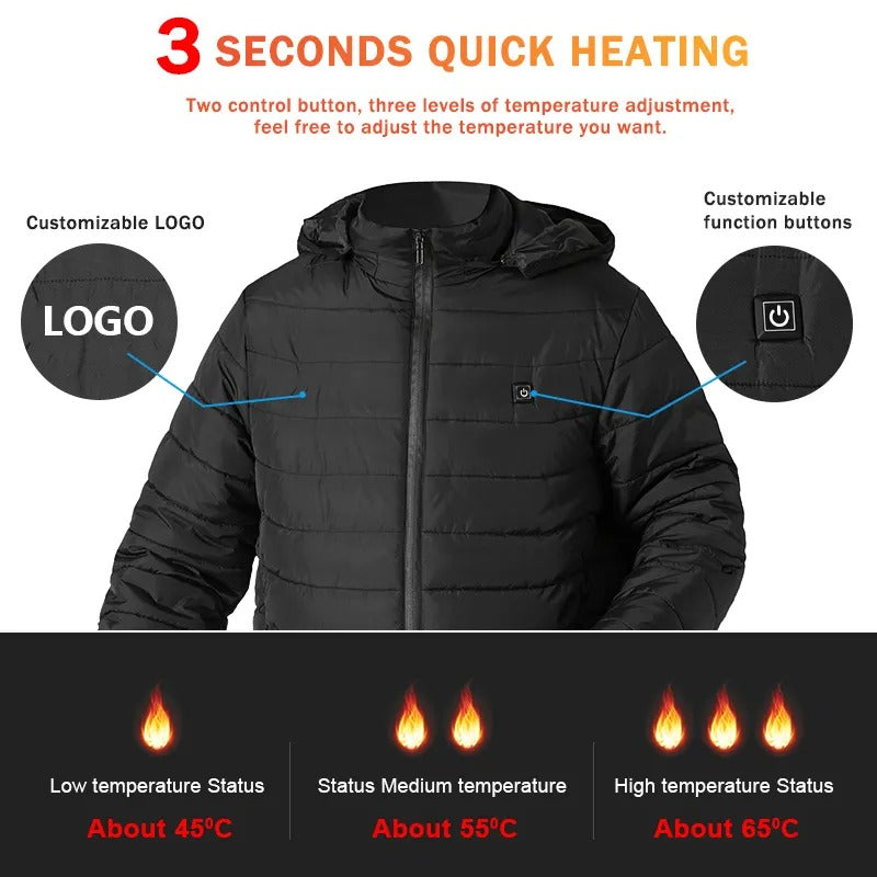 Winter Heated Down Jacket Veste Chauffante Rechargeable Battery USB Electric Heated Hooded Smart Jacket | M09