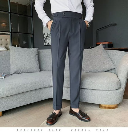 Stylish Business Pleated Suit Pants Trendy Fashion High Waist Casual Slim Fit Vintage Pencil Trousers Office Dress Pants | F01