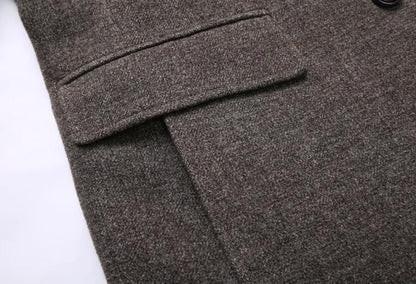 Men's Business Woolen Jacket Turn Down Collar Slim Fit Warm Mid Long Trench Overcoat