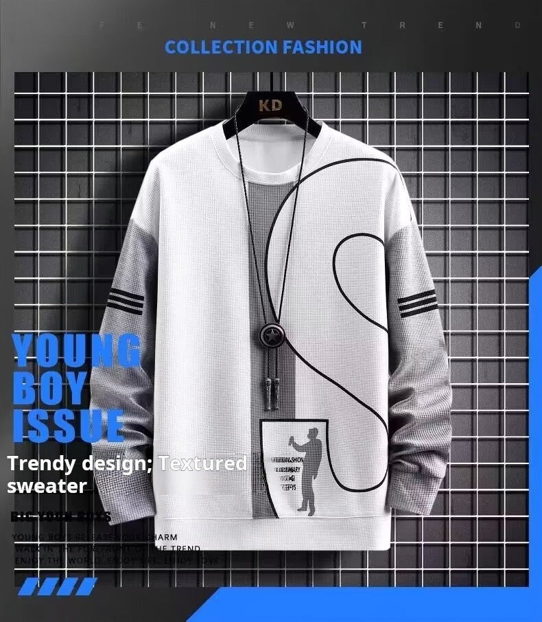 Polo-Langarmshirt mit Hose, Golf-Poloshirt, Pullover-Set, lässiges Waffel-Oberteil mit Rundhalsausschnitt für Herren 