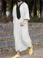 Lockerer muslimischer Herrenmantel mit Stickerei und langen Ärmeln, islamischer Abaya, Ramadan- und Eid-Outfits | 1134997 