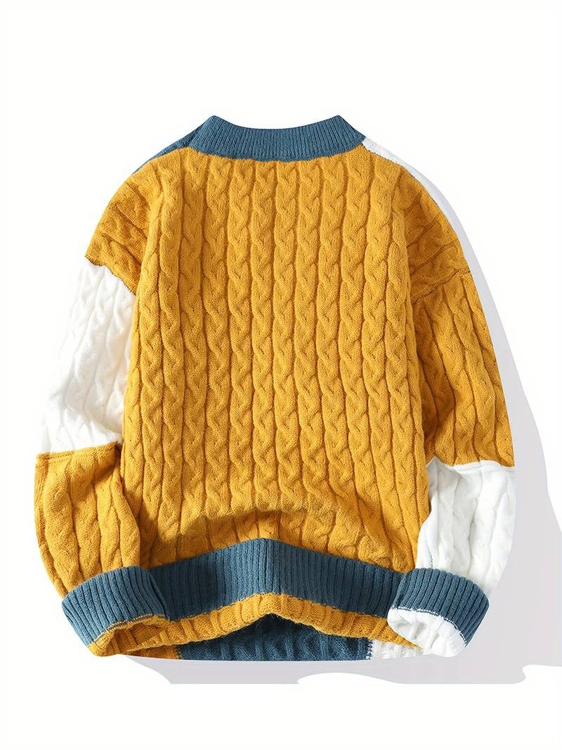 Warmer Herren-Strickpullover mit Rundhalsausschnitt, gerippt, langärmelig, Freizeitkleidung, Sweatshirt | 8373 