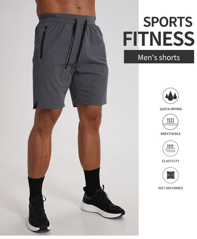 Short de course pour homme avec poches zippées et fentes latérales, short de sport respirant | K04 