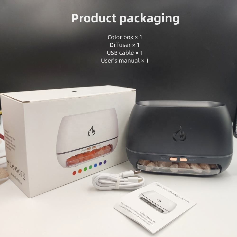 Himalaya-Kristallsalzsteine, Aroma-Luftbefeuchter, 7 Farben, LED, USB, tragbar, Feuerflamme, Aromatherapie, ätherisches Öl, Diffusor | 101 