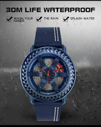 Herrenuhren Hochwertige Quarz-Drehuhr mit wasserdichtem Auto-Rad-Armband | 1050 