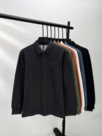 Herren Langarm Poloshirt Business Casual Baumwoll T-Shirt mit gesticktem Revers Design | DS 