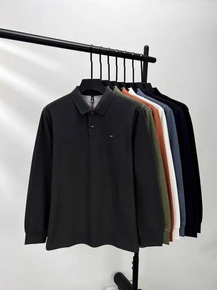 Herren Langarm Poloshirt Business Casual Baumwoll T-Shirt mit gesticktem Revers Design | DS 