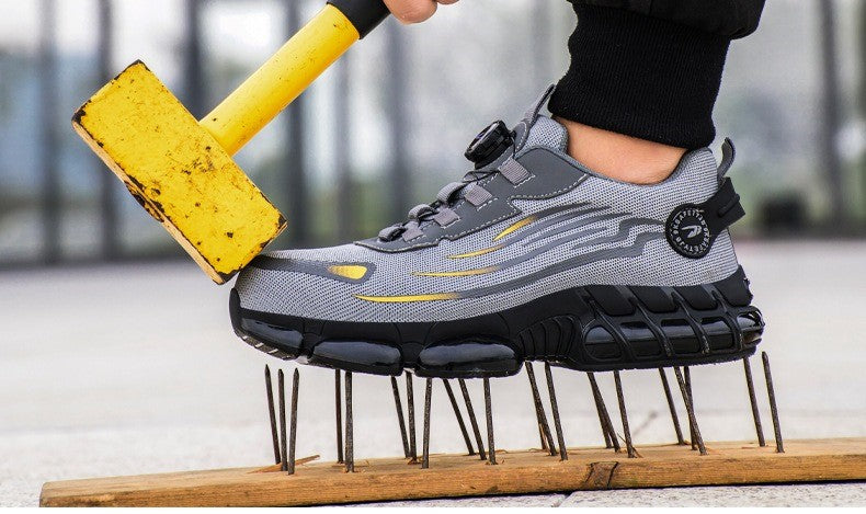 Light Steel Toe Safety Shoes Men's Work Sneaker Rotated Button Easy Wear Builders Boots Breathable Sports Shoes