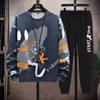 2-teiliges Sweat-Set für Herren, Hose, lässiger Pullover, T-Shirt, Oberbekleidung, locker, All-Match, Farbverlauf, langärmelig, Studentenoberteile | W93 