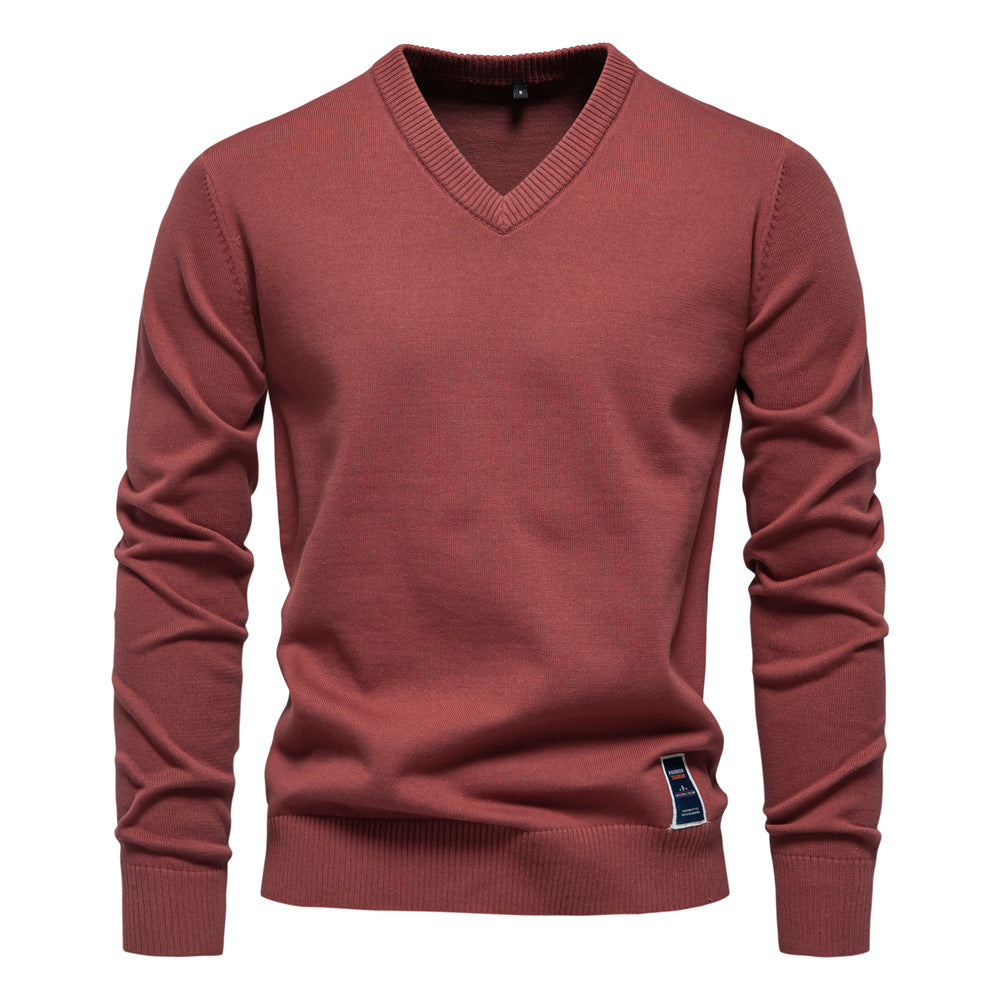 Winter Pullover Sweater V-neck Solid Color Long Sleeve Warm Sweaters Tops | VSW-02