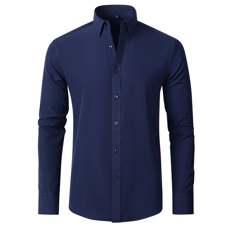 Camicia da uomo elasticizzata casual da lavoro a maniche lunghe, tinta unita, slim, non stirabile, elasticizzata 