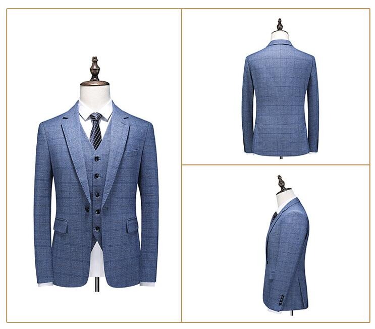 Dreiteiliger Anzug im britischen Stil für Herren, Business Casual, kariert, für Bräutigam und Hochzeitskleid, schmale Anzüge | 6835