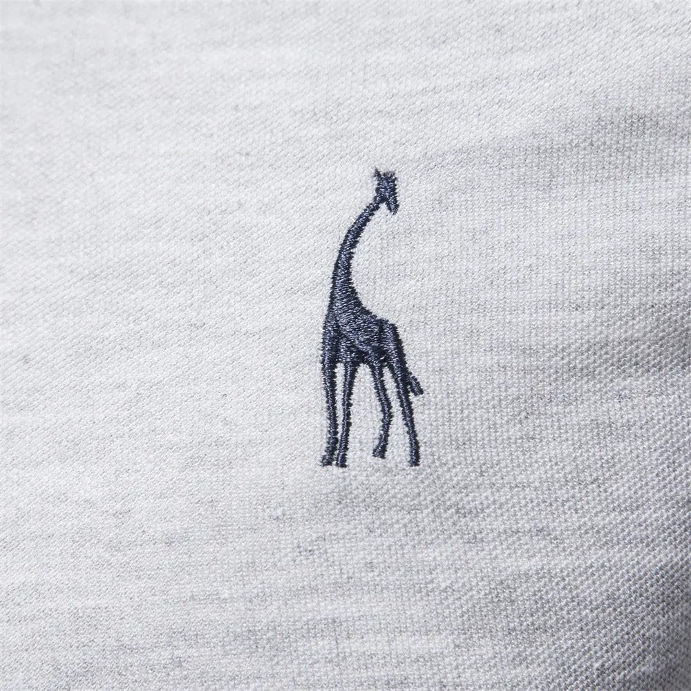 Herren Poloshirt aus Baumwolle, modisch, lässig, langärmelig, mit Hirsch-Stickerei-Design, T-Shirt für Männer | T12 