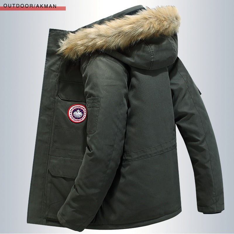 Lange gesteppte Polyesterjacke für Herren, Stehkragen, lässige Kapuzenjacke | MK-5928-1 