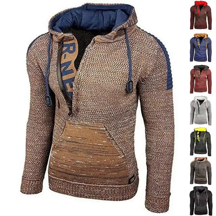 Men's Stylish Winter Warm Hooded Zip Neck Long Sleeve Sweater Jumper Sweatshirt