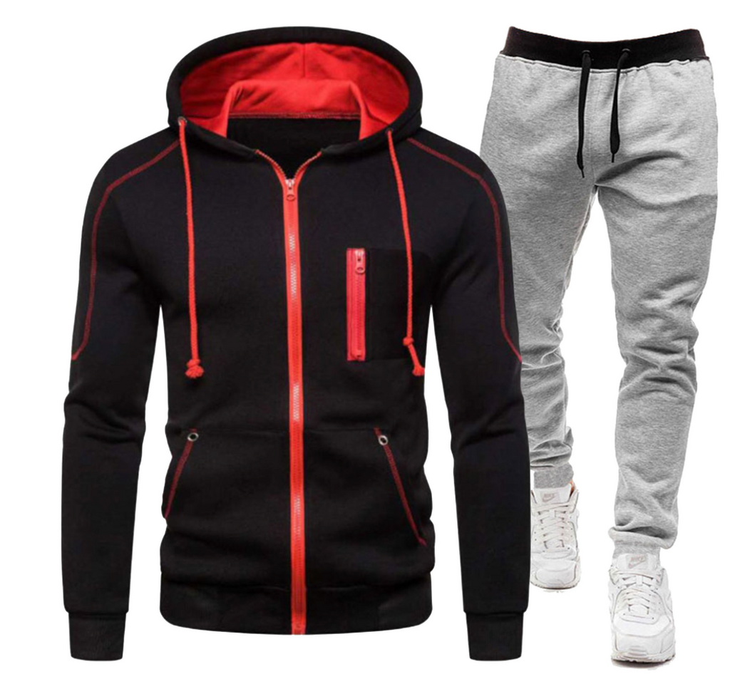 Herren Winter Reißverschluss Hoodie 2 Stück Casual Trainingsanzug Sportswear | 065 