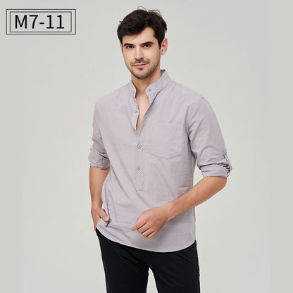 Chemise Henry à boutons solides pour homme, style classique et formel, style polyvalent | M7 