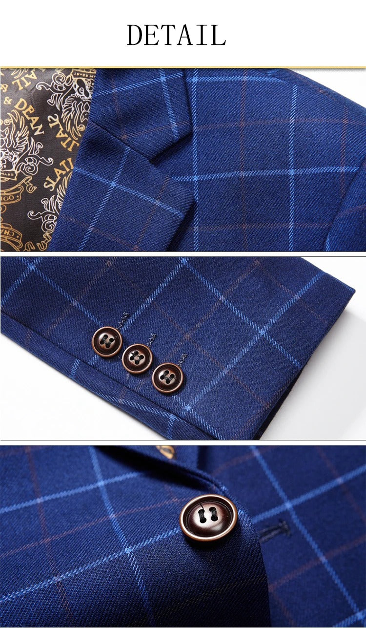 Formeller 3-teiliger Anzug im Retro-Karo-Tweed, einreihig, Slim Fit, Blazer, Weste und Hose, Business, Hochzeits- und Partykleid | 307