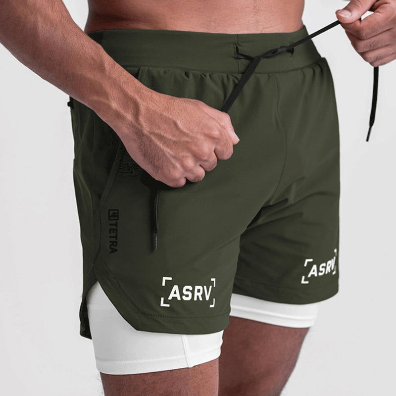 Neue Doppeldecker-Laufshorts Fitness Workout Bermuda Schnelltrocknende Kurze Hosen Unterteile | K-55 