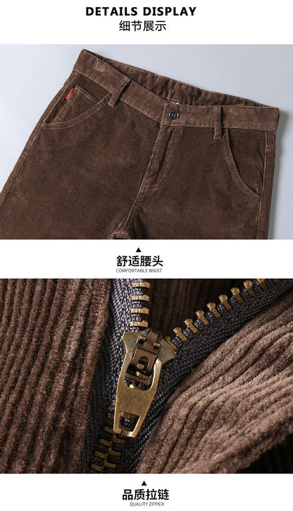 Men's Corduroy Straight Tube Slim Fit Trouser Jeans Elastic Business Versatile Trousers Casual Stretchable Comfy Pants | 6686