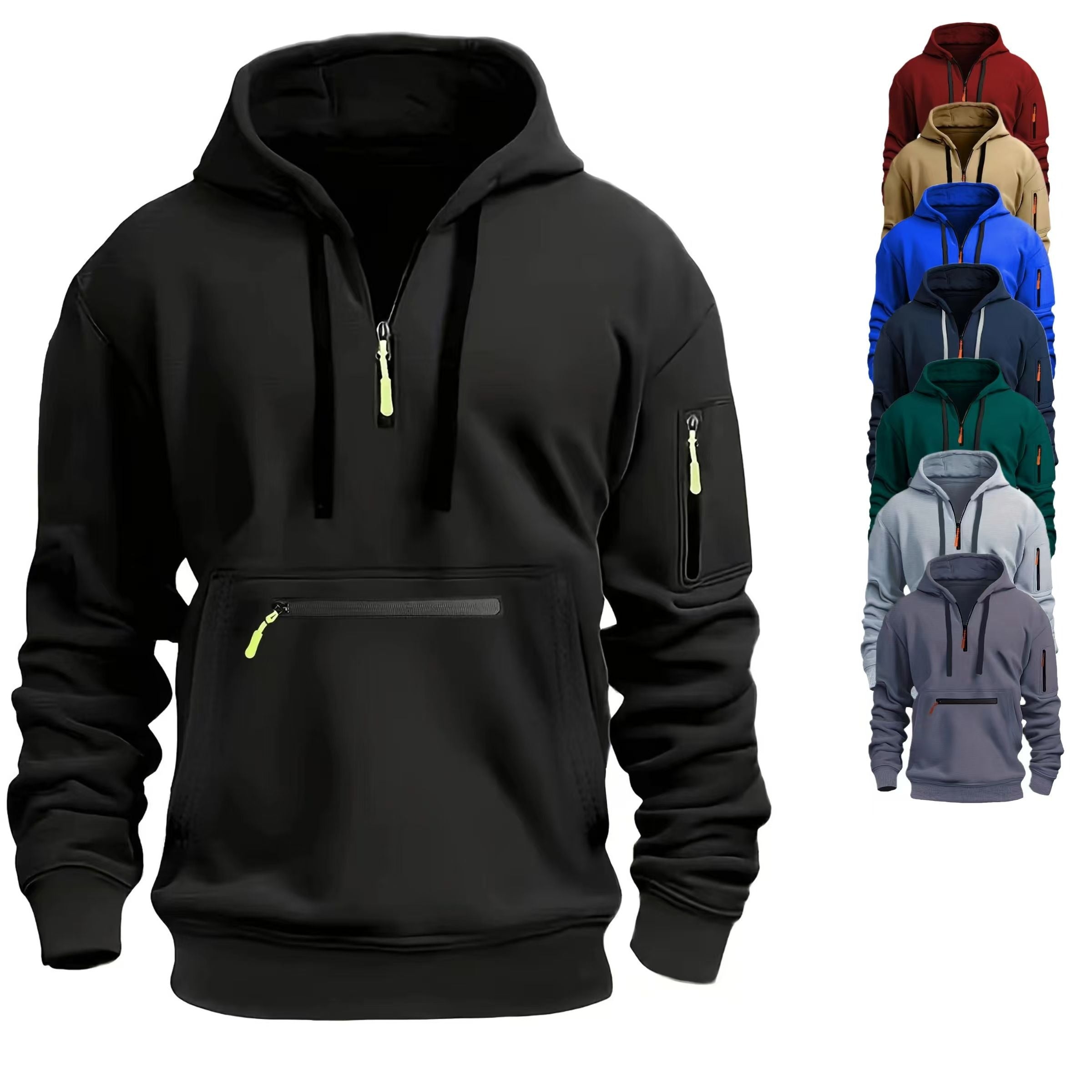Herren-Kapuzenpullover mit einfarbigem Muster, Reißverschluss, gefütterter Kragen, lockere Passform, lässige Sportbekleidung | TZ-28 