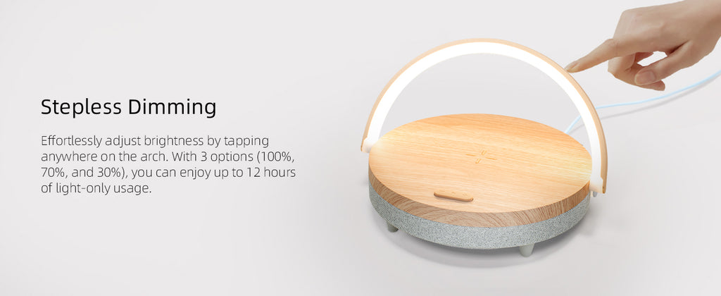 4-in-1-Nachttischlampe mit kabellosem Ladegerät, dimmbarem LED-Bluetooth-Lautsprecher, Telefonhalter und Nachtlicht als Geschenk | Ezvalo 