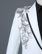 Herrenanzug, 2-teilig, formell, bestickt, elegant, mit blinkenden Pailletten, Kristallen, Blazer, Mantel, Abschlussball, Party, Smoking, Kostüm, Hochzeitsoutfit 