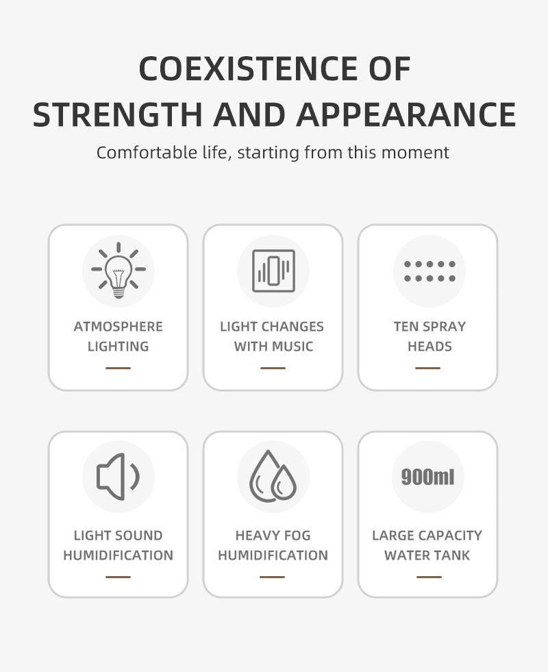 Neues Design 10 Düsen Luftbefeuchter &amp; Aroma Diffusor Dynamische Sound Pickup USB H2O ätherisches Öl Luftbefeuchter | KJR-273 