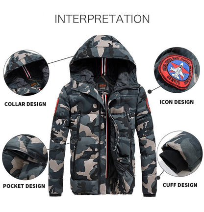 Western Size Down Army Military Camouflage Jersey Thick Winter Warm Puffer Hooded Jacket | K-7711