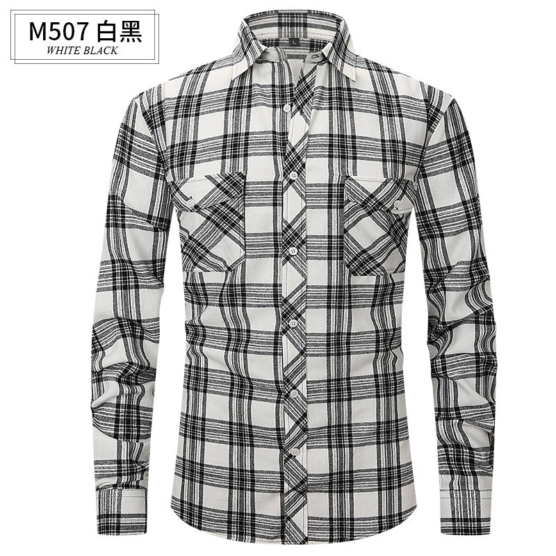 Herren Slim Wear Plaid Premium Langarm Doppeltasche Flanell Außenhandelshemd | M501 
