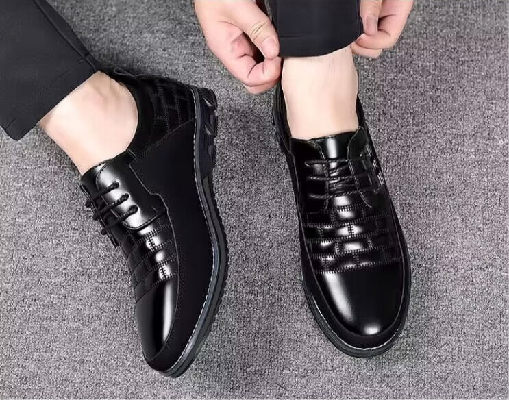 Herren-Derby-Schuhe im britischen Stil mit Karomuster, rutschfeste Leder-Loafer, Mokassins, Hochzeitsschuhe |