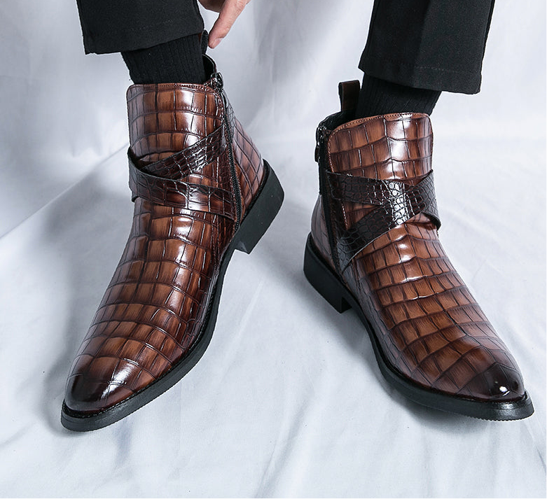 Reißverschluss geprägte High-Top-Lederschuhe Herren Vintage Martin Stiefel | 6805 