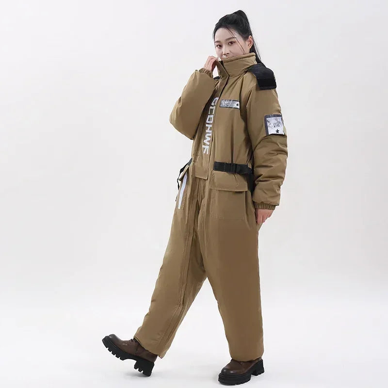 Winter Full Waterproof Thick Ski Suit Jacket Trouser Snow Windproof Fleece Jumpsuit Cold Weather Motorcycle Riding Suit